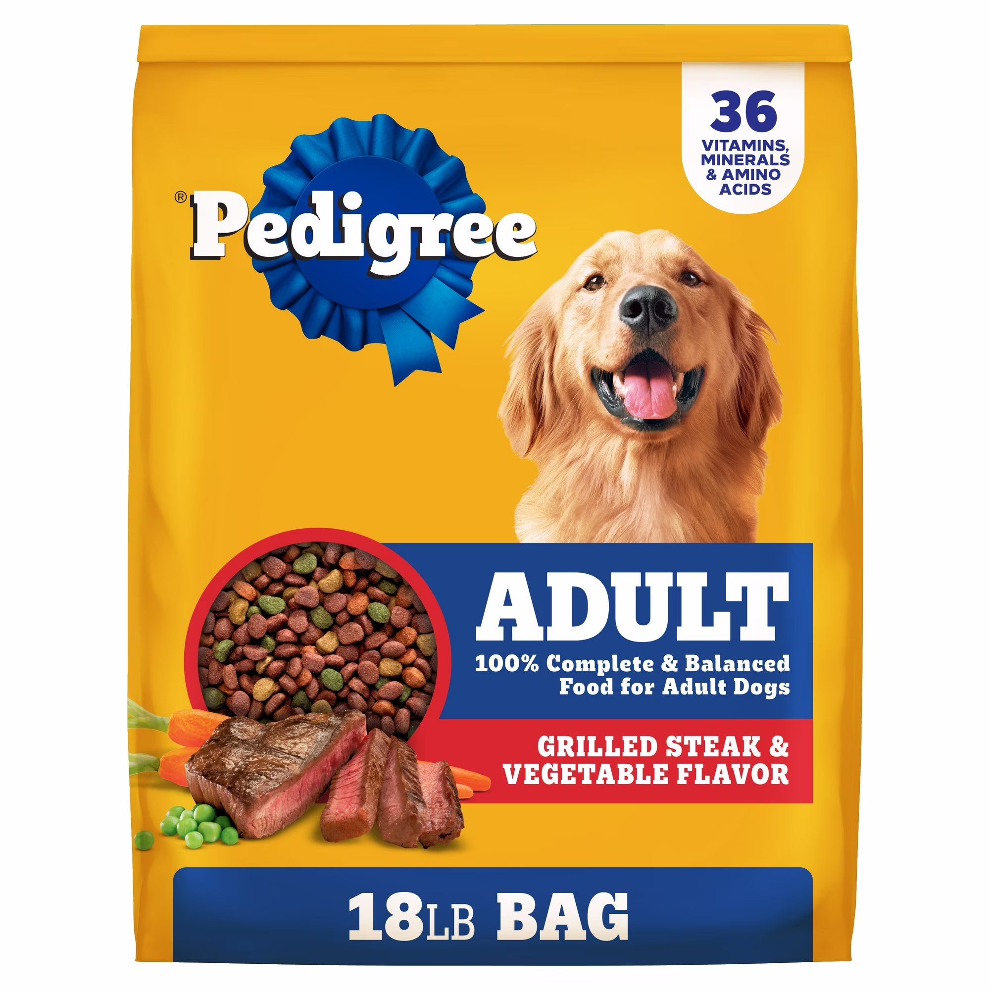 Pedigree Complete Nutrition Adult Dry Dog Food, Grilled Steak & Vegetable Flavor, 18 lb. Bag