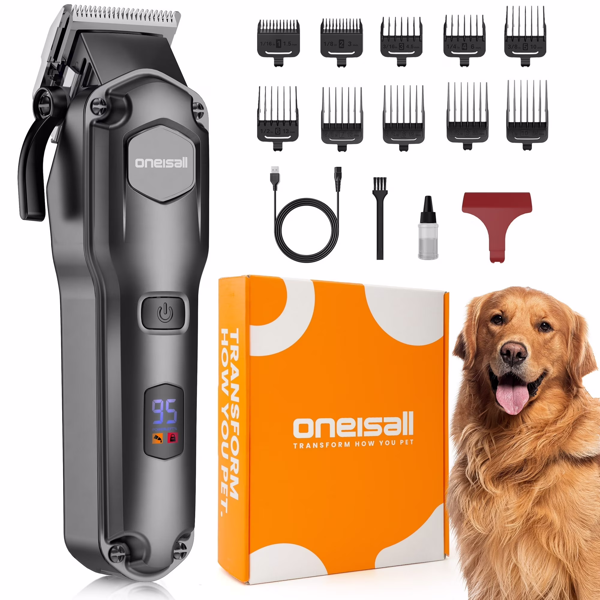 Oneisall DC-600 Dog Clippers for Grooming, Cordless & Low Noise Dog Grooming Clippers for Thick Coats, Black