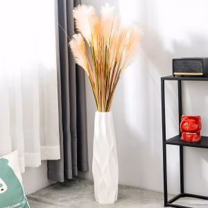 17.7" White Ceramic Tall Vase, Large Floor Vase for Pampas Grass and Flower Arrangements