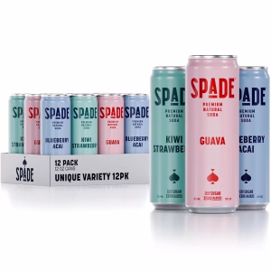 Spade Premium Natural Soda – Zero Sugar Unique Variety Pack (12 Pack, 3 Flavors, 12 oz Cans)